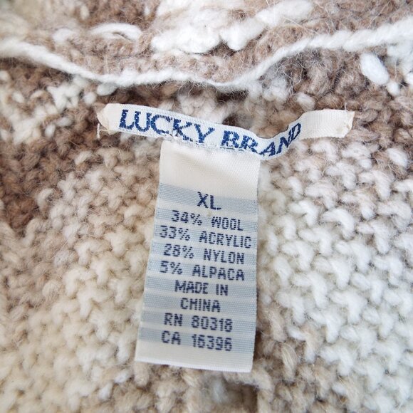 Vintage Lucky Brand Chevron Wool Alpaca Blend Belted Pointelle Cardigan Size XL - Picture 7 of 9